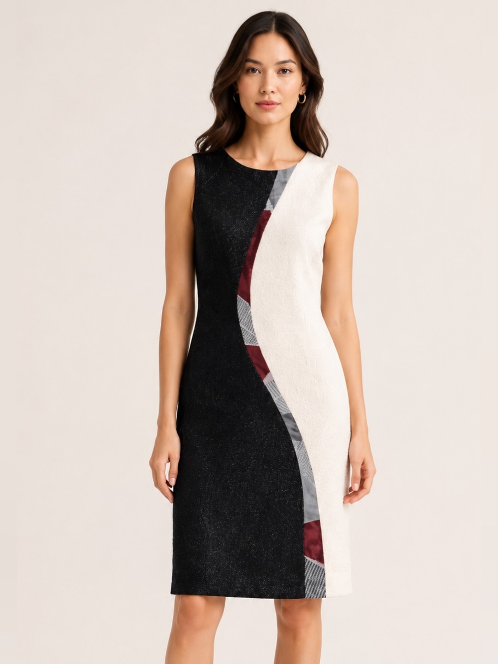 Custo Barcelona Abstract Colorblock Dress Size 3 Metallic Black White